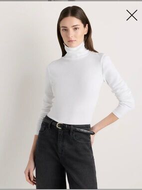 Quince Organic Cotton Off White Ribbed Turtleneck Top